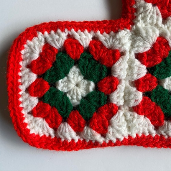 Crocheted Granny Square Christmas Stocking Mom Red Green 19” Long Hand Made EUC - Picture 6 of 16